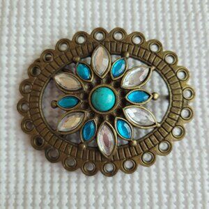 Women's Jeweled Mandala Oval Boho Geometric Flower Belt Buckle